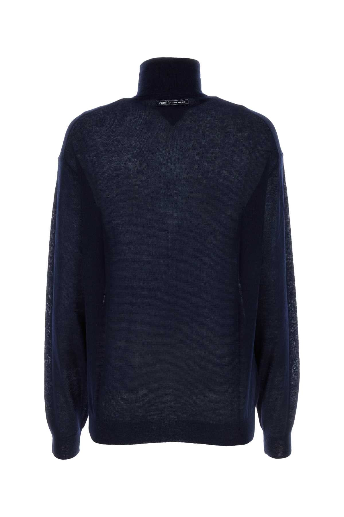 Prada Women's Navy Blue Cashmere See-Through Sweater