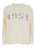 Max Mara Women's White Wool & Cashmere Sweater with 1951 Logo