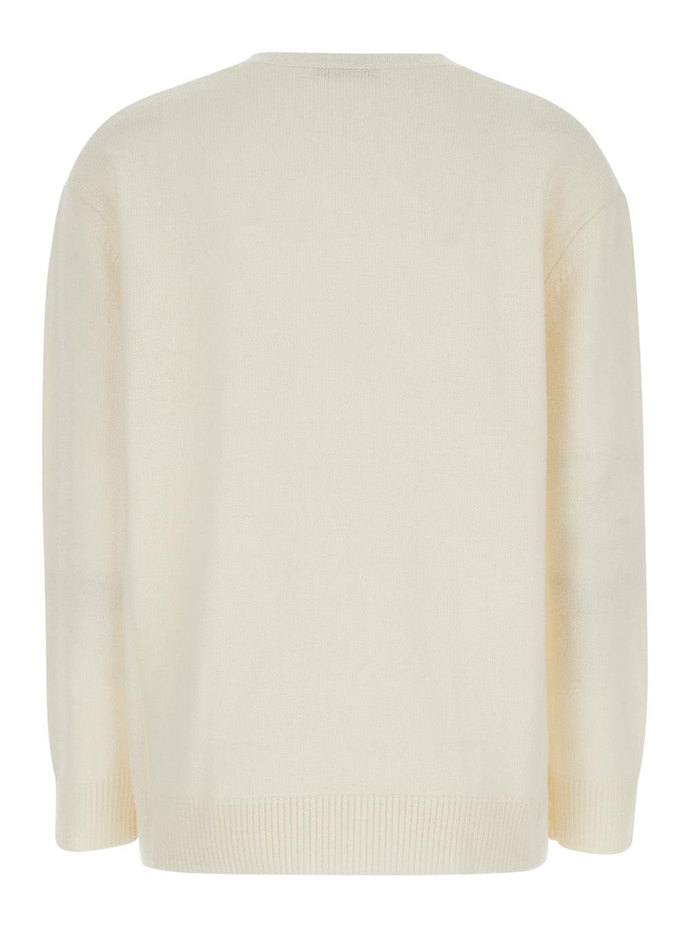 Max Mara Women's White Wool & Cashmere Sweater with 1951 Logo