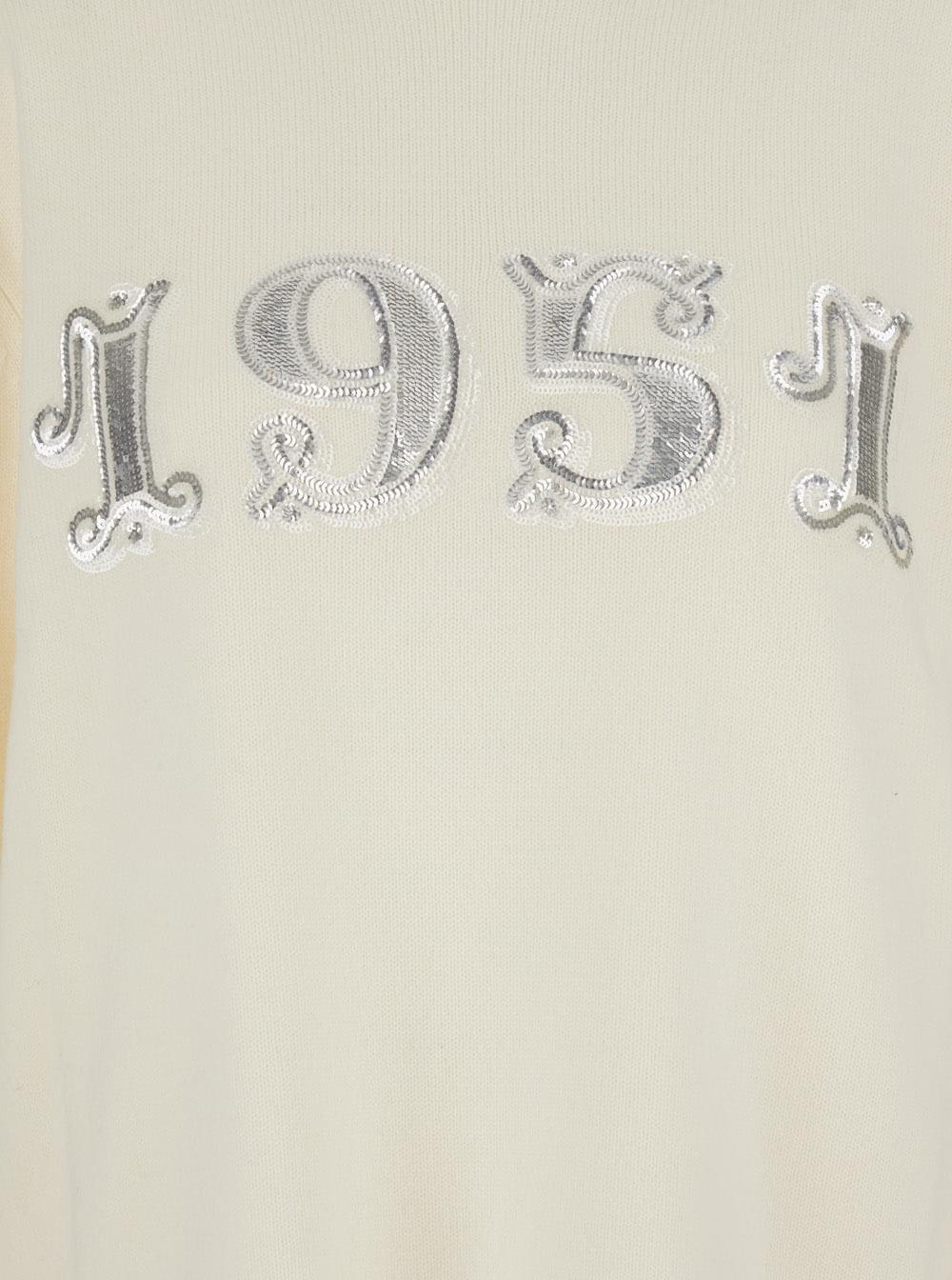 Max Mara Women's White Wool & Cashmere Sweater with 1951 Logo