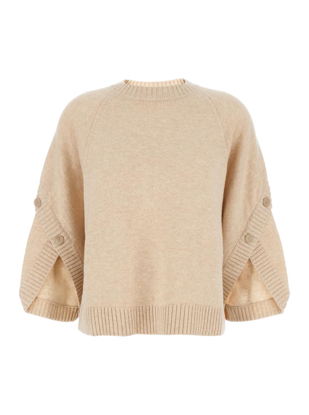 Max Mara Women's 'Ampex' Beige Wool & Cashmere Crewneck Sweater