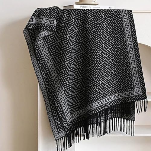 stylesilove Women Geometric Maze Print Cashmere Scarf with Fringe Ultra Soft Shawl Scarves Neck Wraps, 2 Colors