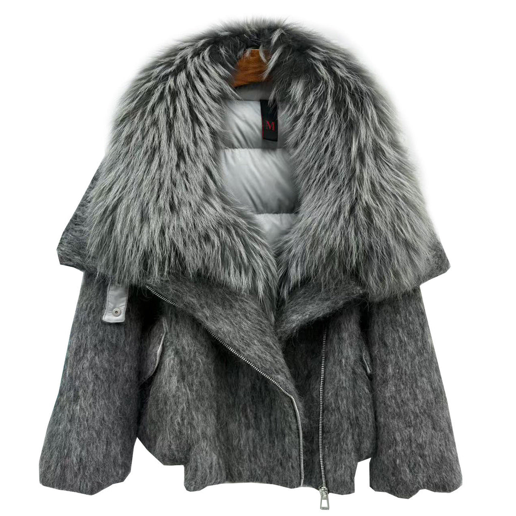 Womens Down Jacket With A Luxurious Cashmere Fur And Raccoon-Fur Collar