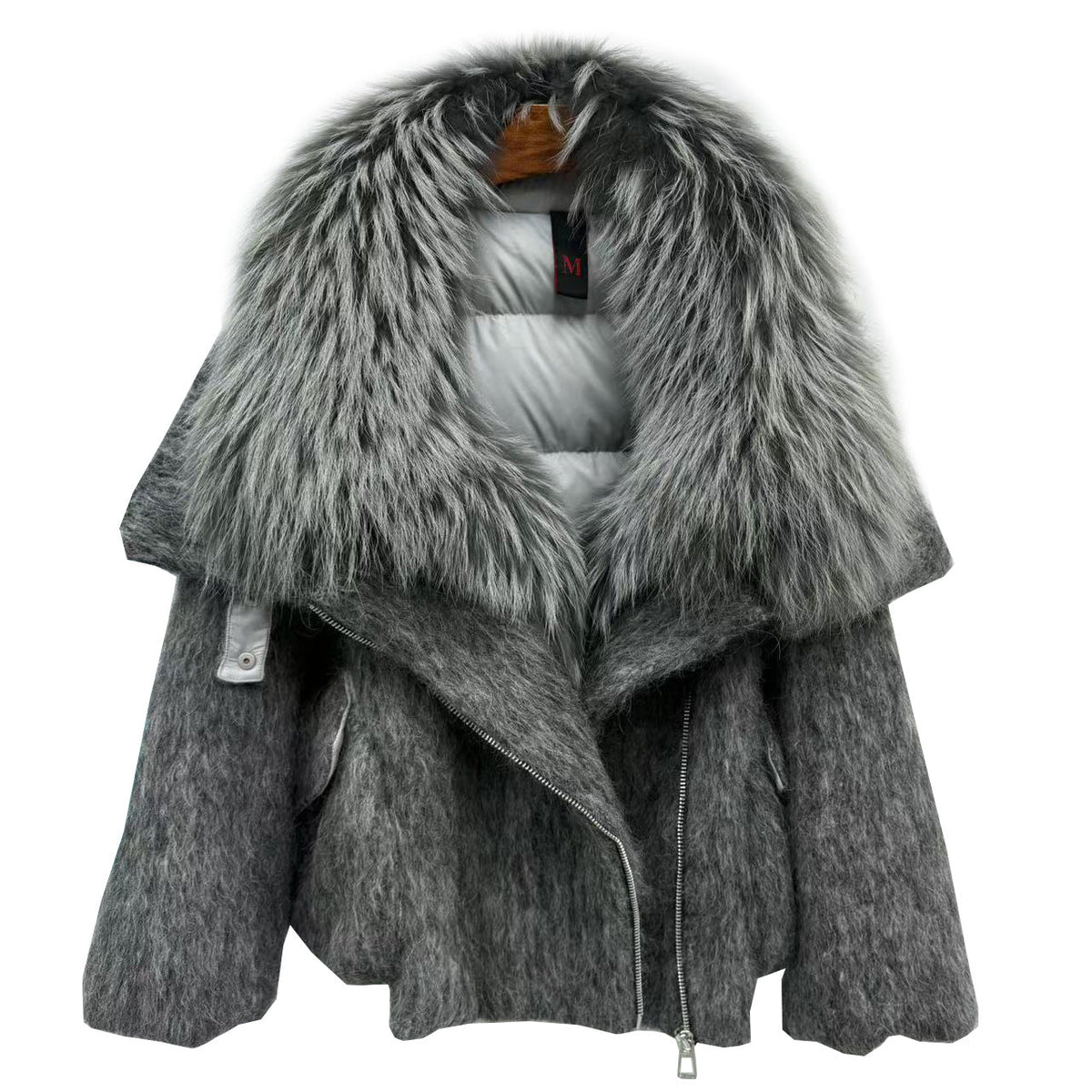 Womens Down Jacket With A Luxurious Cashmere Fur And Raccoon-Fur Collar