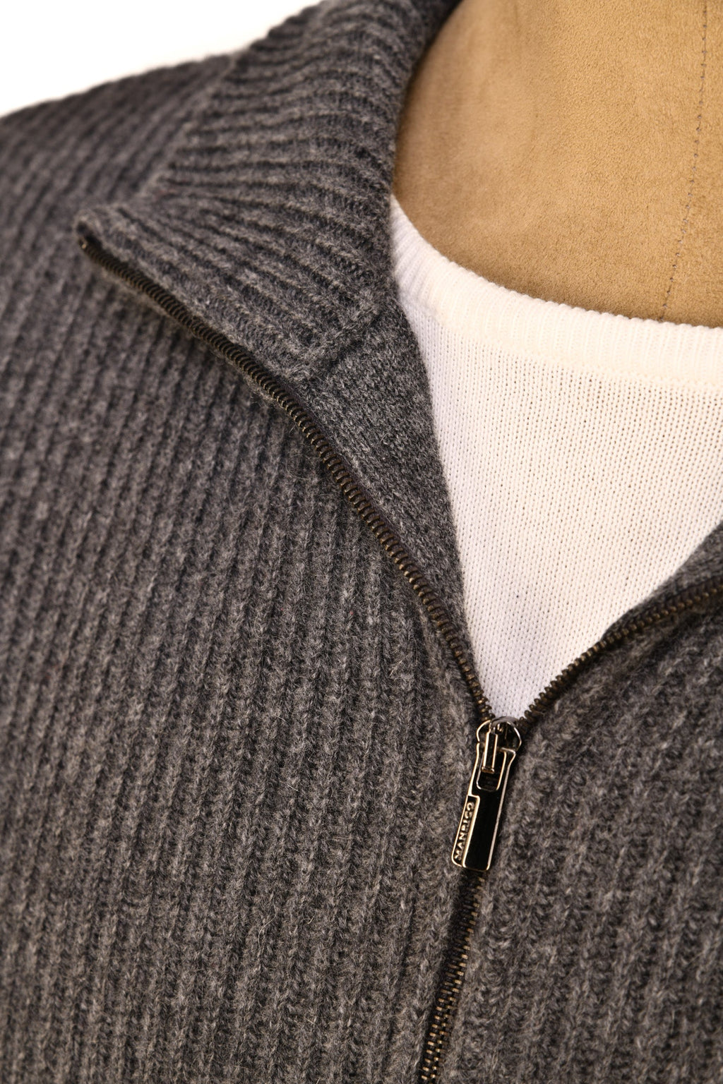 Manrico Cashmere Mockneck Ribbed Zip-Up Sweater