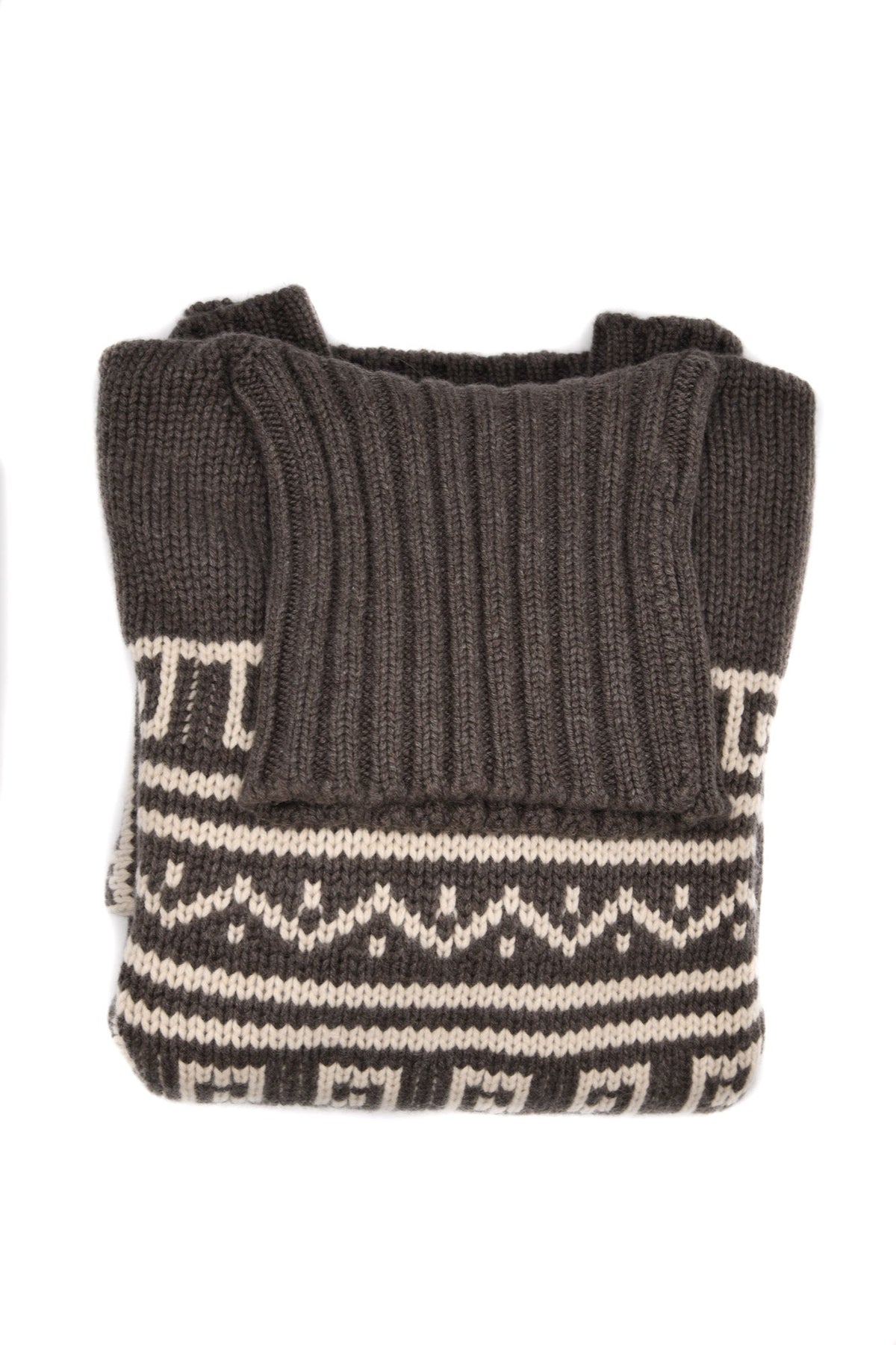 Manrico Cashmere Tribal Pattered Turtleneck Thick Knit Sweater