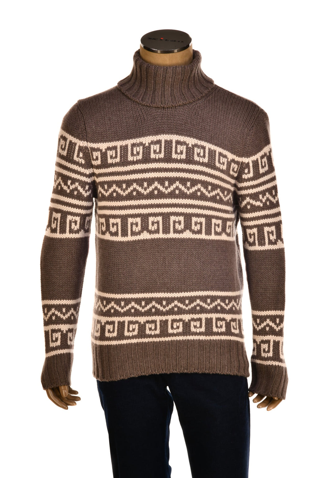 Manrico Cashmere Tribal Pattered Turtleneck Thick Knit Sweater