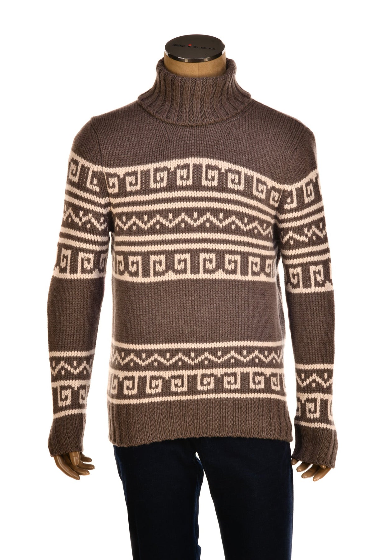 Manrico Cashmere Tribal Pattered Turtleneck Thick Knit Sweater