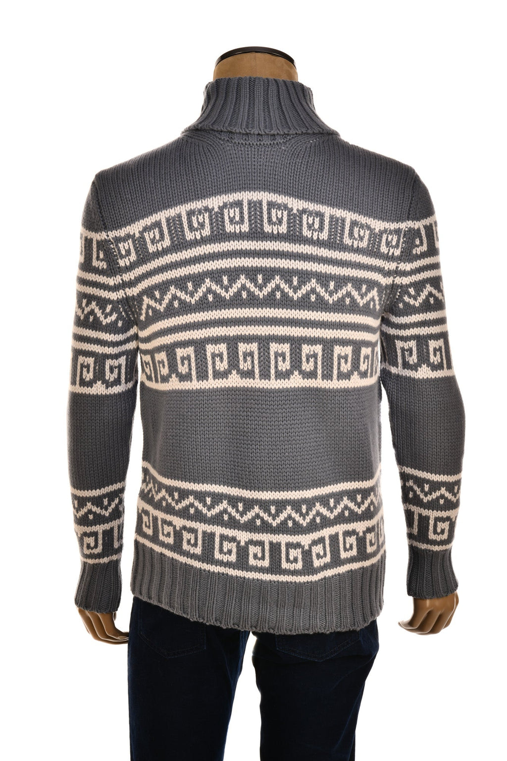 Manrico Cashmere Tribal Pattered Turtleneck Thick Knit Sweater