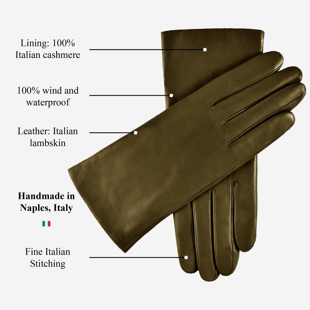 Isabella (green) - Italian lambskin leather gloves with luxurious cashmere lining