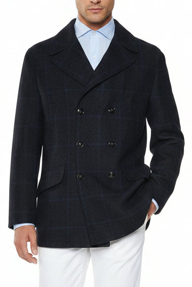 Kiton Windowpane Double Breasted Cashmere-Silk Jacket