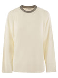 Brunello Cucinelli Women's Ribbed Cashmere Sweater with Jewel Necklace