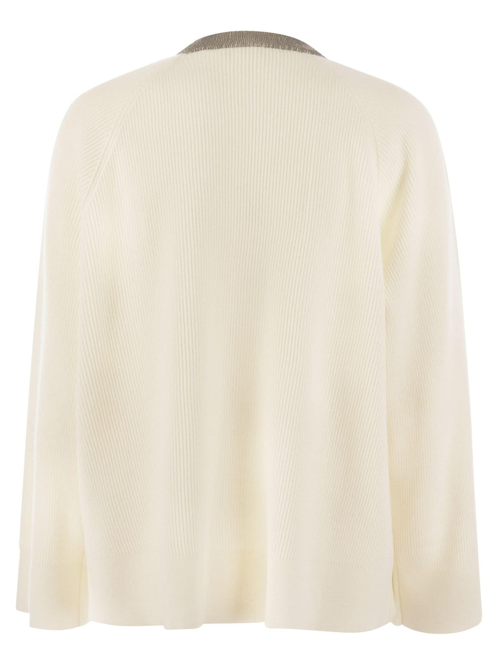 Brunello Cucinelli Women's Ribbed Cashmere Sweater with Jewel Necklace