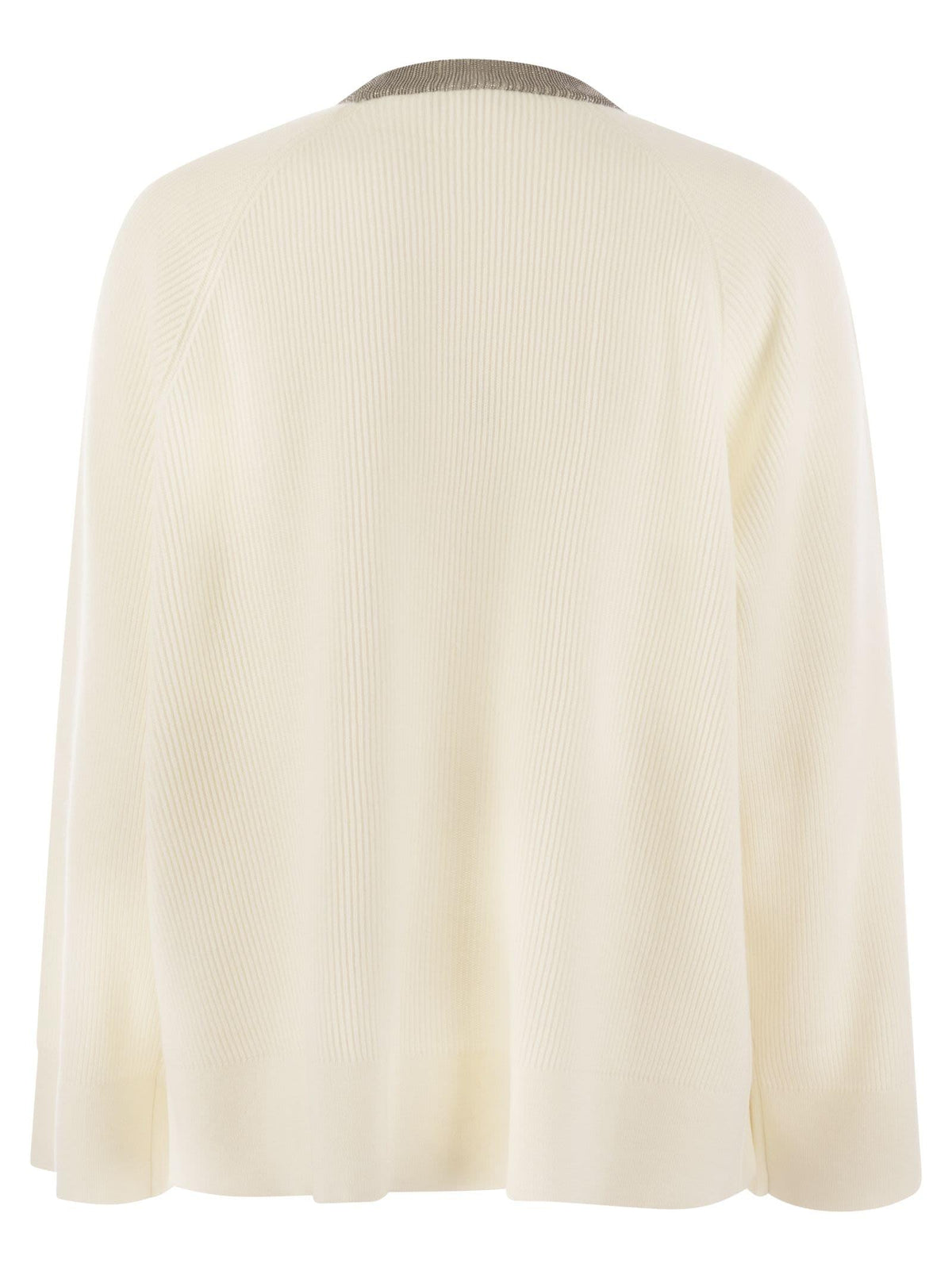 Brunello Cucinelli Women's Ribbed Cashmere Sweater with Jewel Necklace