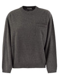Brunello Cucinelli Women's Cashmere Sweater with Breast Pocket & Jewel Necklace