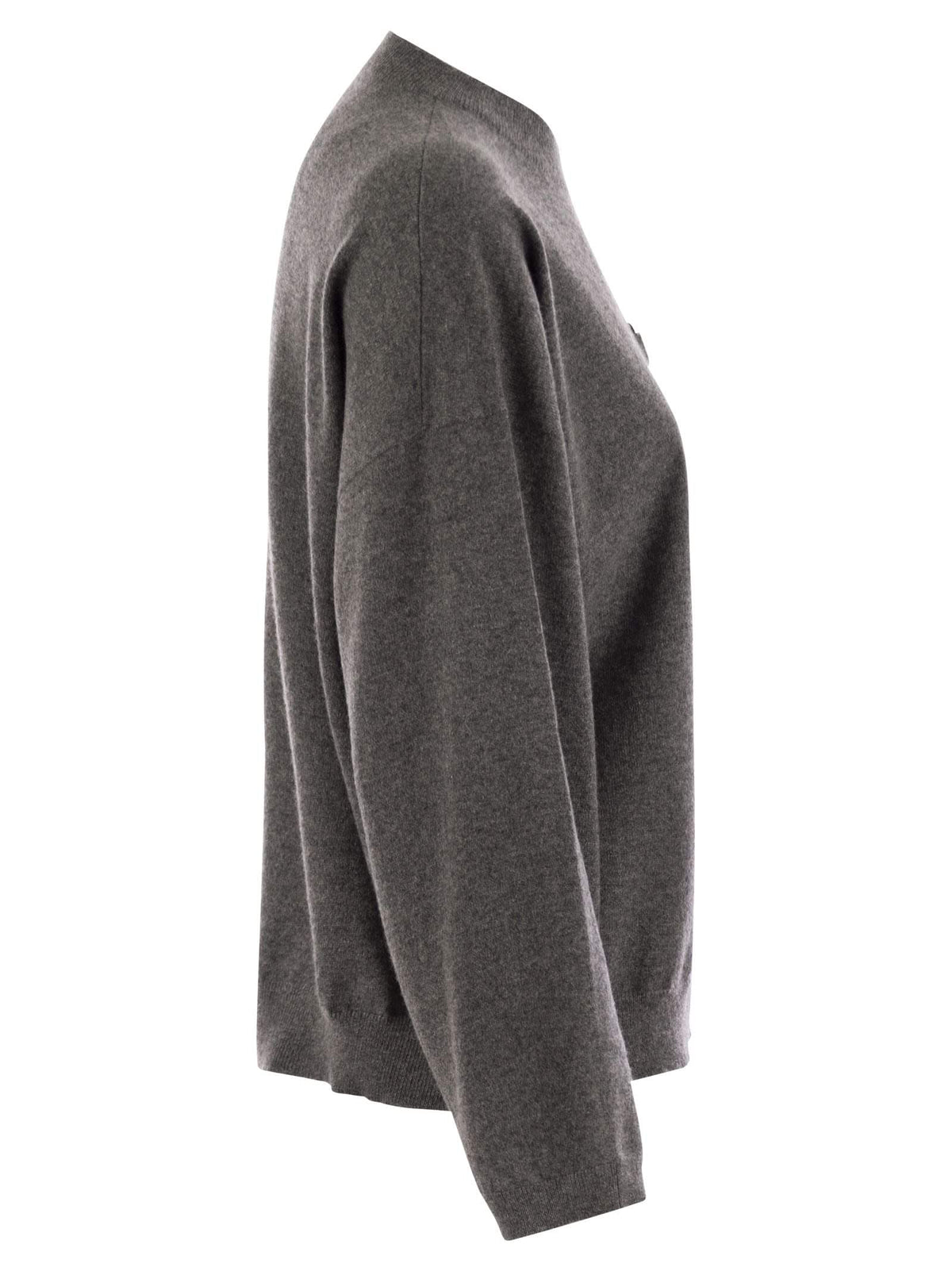 Brunello Cucinelli Women's Cashmere Sweater with Breast Pocket & Jewel Necklace