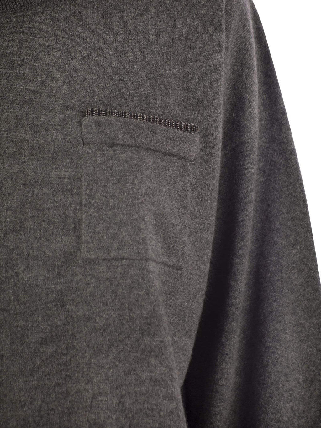 Brunello Cucinelli Women's Cashmere Sweater with Breast Pocket & Jewel Necklace