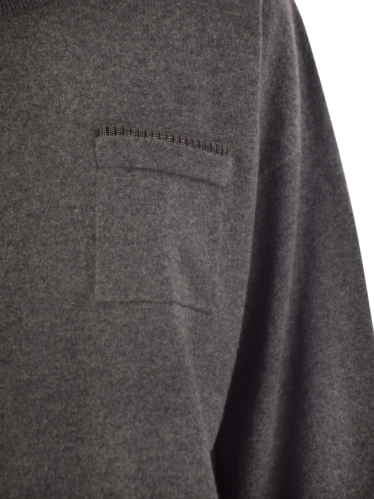 Brunello Cucinelli Women's Cashmere Sweater with Breast Pocket & Jewel Necklace