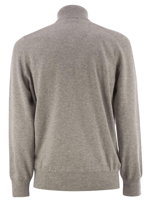 Brunello Cucinelli Men High-Necked Cashmere Sweater With Zip Opening