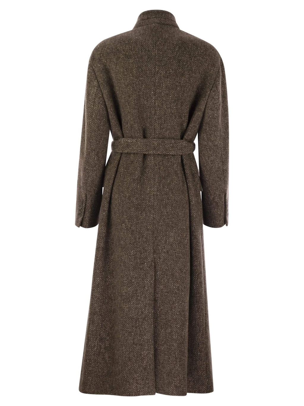 Brunello Cucinelli Women's Wool & Cashmere Diagonal Mélange Coat with Belt & Jewel