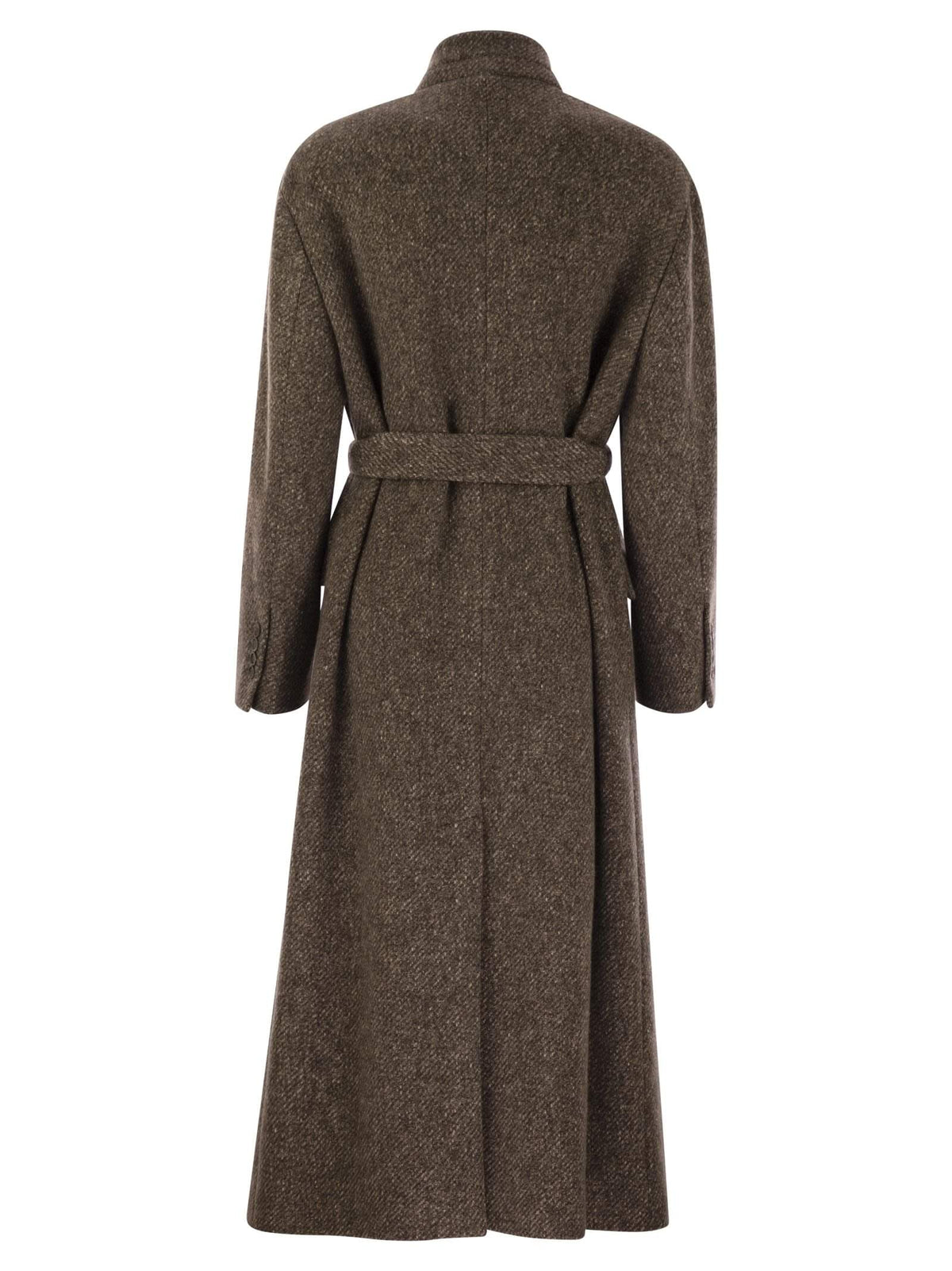 Brunello Cucinelli Women's Wool & Cashmere Diagonal Mélange Coat with Belt & Jewel