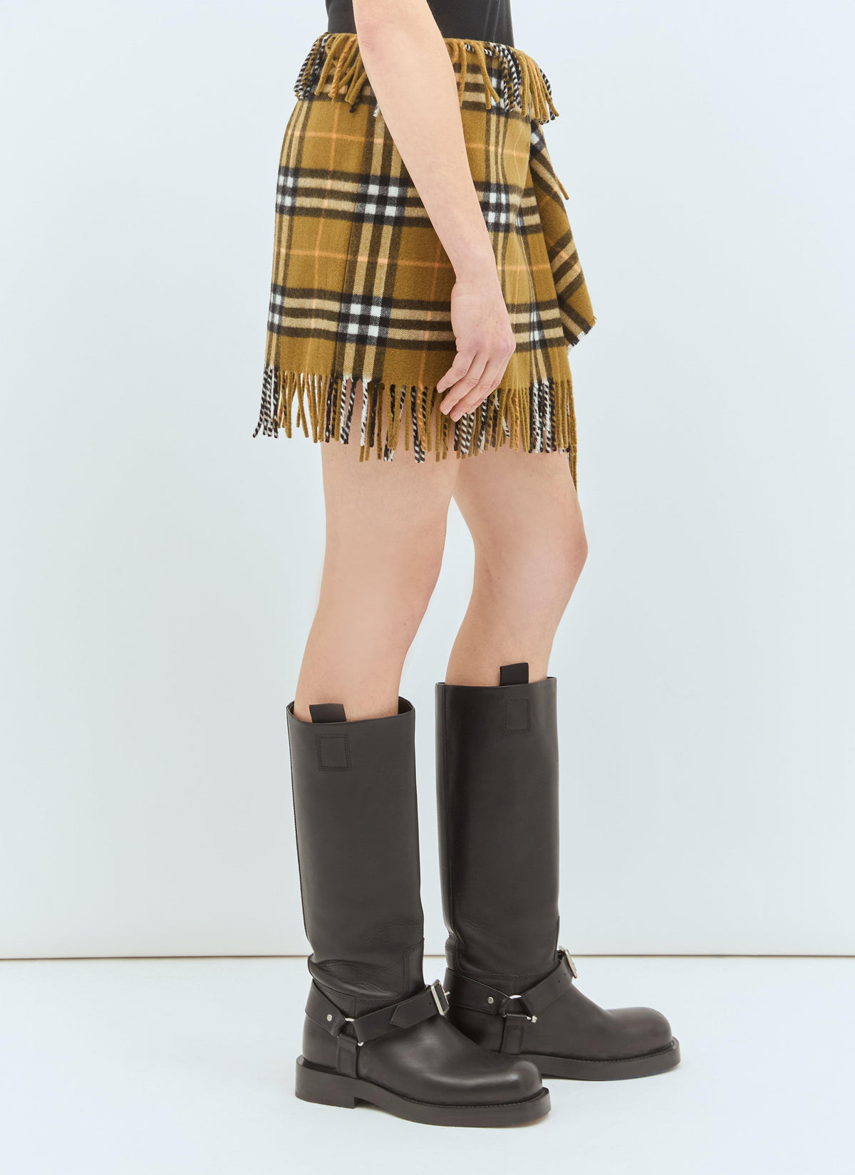 Burberry Women Check Wool And Cashmere Scarf Skirt