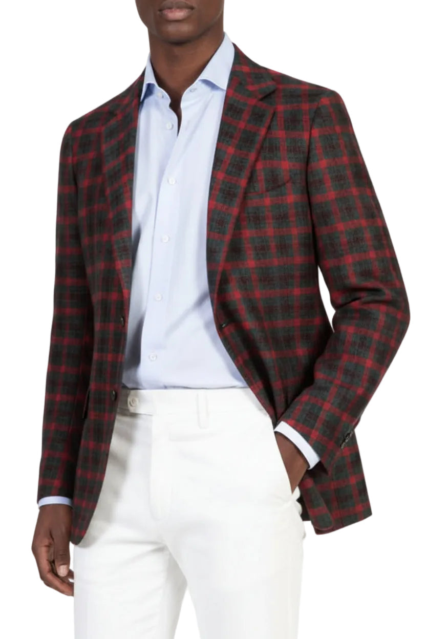 Kiton Checked Cashmere-Silk Sport Jacket
